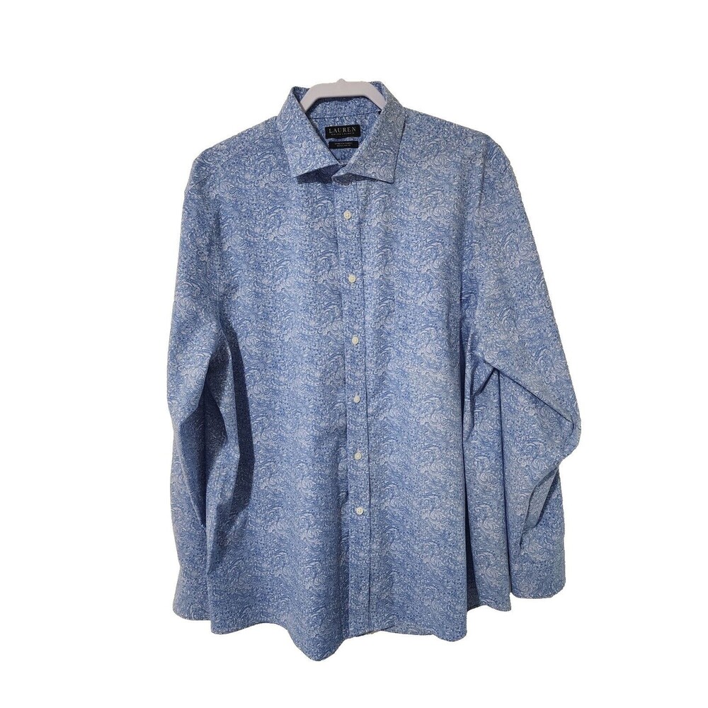 Lauren Ralph Lauren Paisley Shirt Men's XL 17.5-34/35 Blue Long Sleeve Button